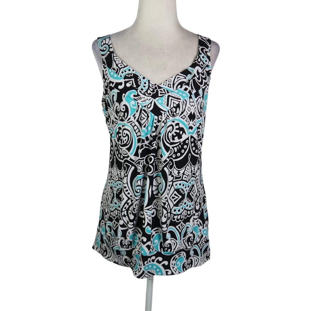 Vintage Y2K Blue Black and White Graphic Paisley Print Tank Top M